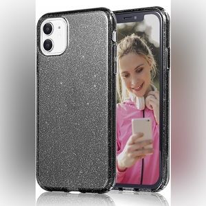 JJGoo iPhone 11 Case, BLACK GLITTER, Flexible Cases for Women Girls (6.1 inch)